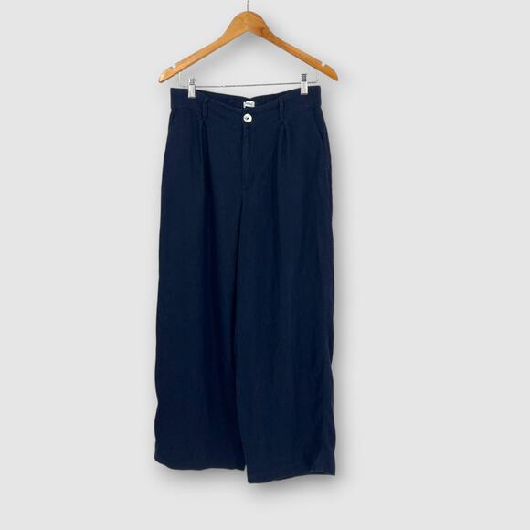 Joie 100% Linen Navy Wide Leg High-Rise Pants Size Medium